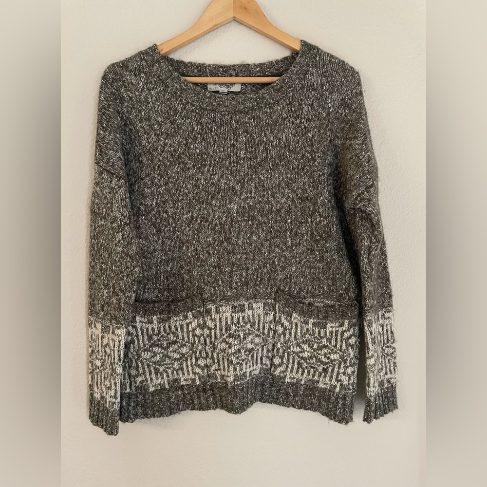 Ecote Green Wool Blend Fair Isle Sweater with Pockets